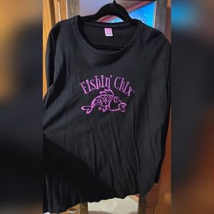2XL Long Sleeve Black Fishing Chix T-Shirt